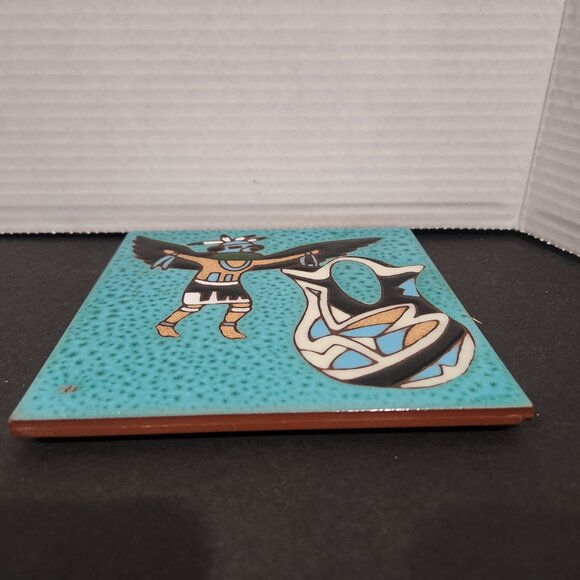 Vintage Earthtones Southwestern Native American Ceramic Tile Trivet 1996 - Picture 4 of 4